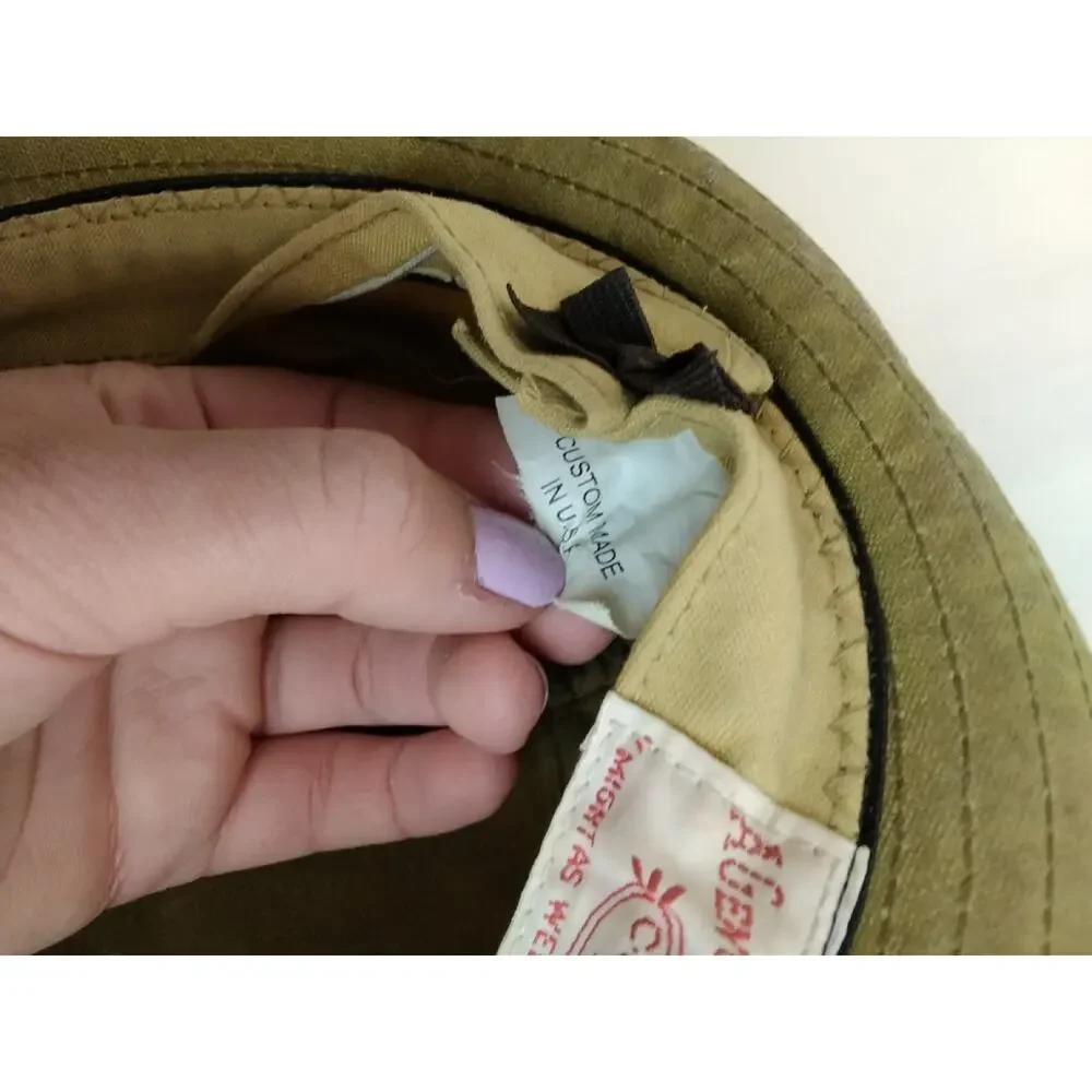 C.C. Filson Tin Cloth Packer Hat Waxed Canvas Leather Band USA Made #W5192